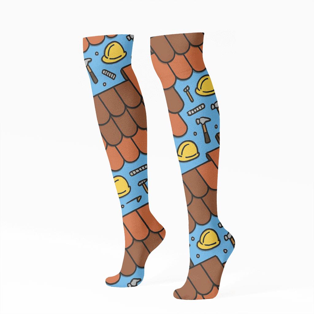 Roofer-Inspired Shingle Skyline Parade personalized knee-high socks