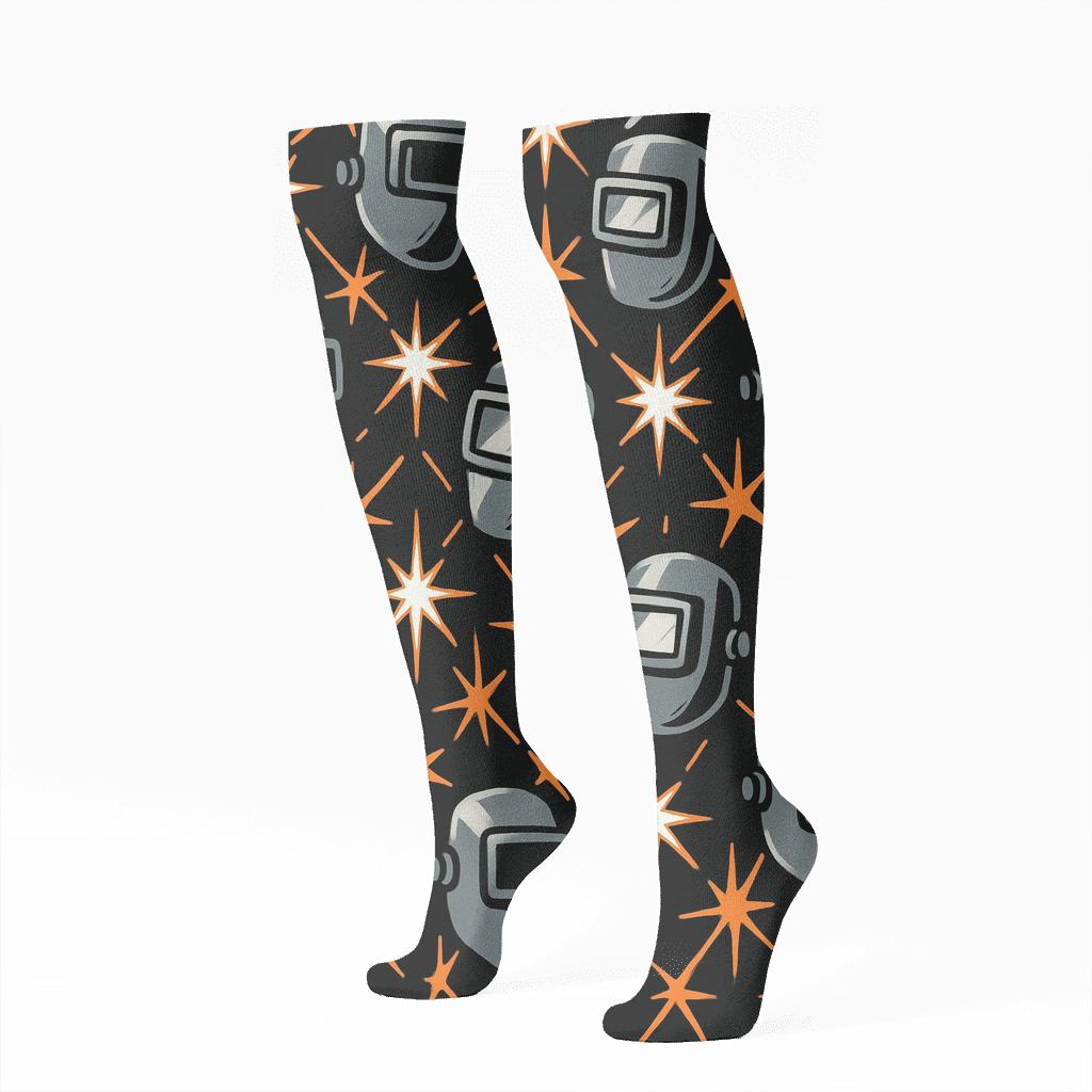 Welder Spark Constellation Lattice trendy patterned knee-high socks