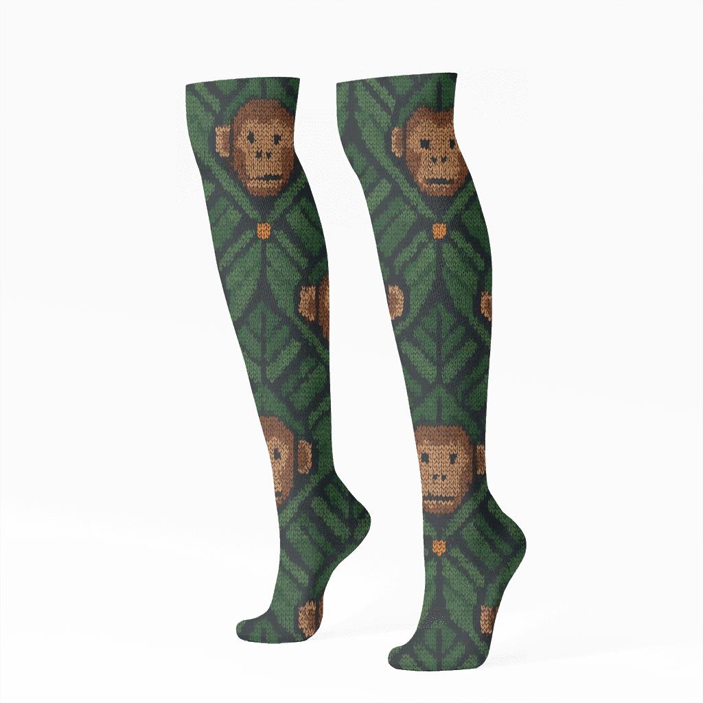 Monkey-Tessellated Banana Canopy Grid custom knee-high socks