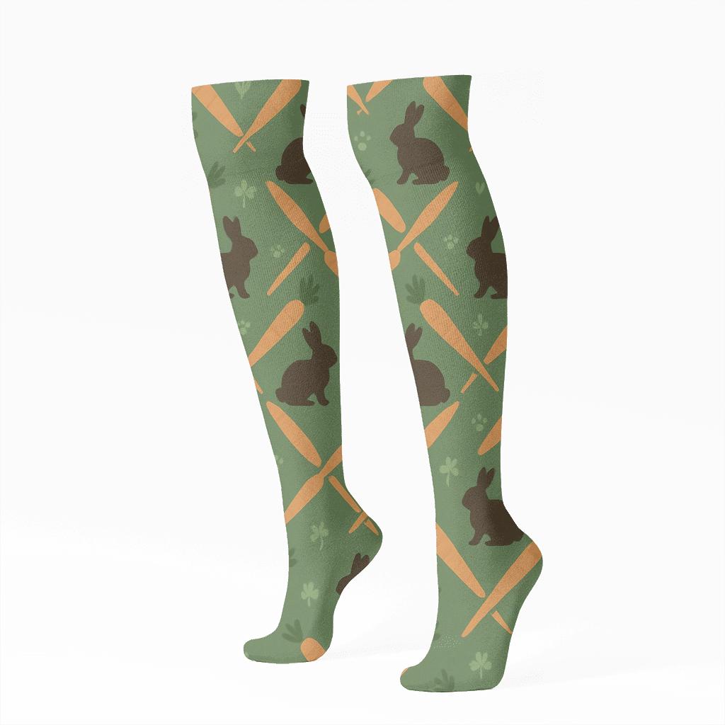 Carrot Trail Lattice With Hidden Rabbit Silhouettes custom knee-high socks