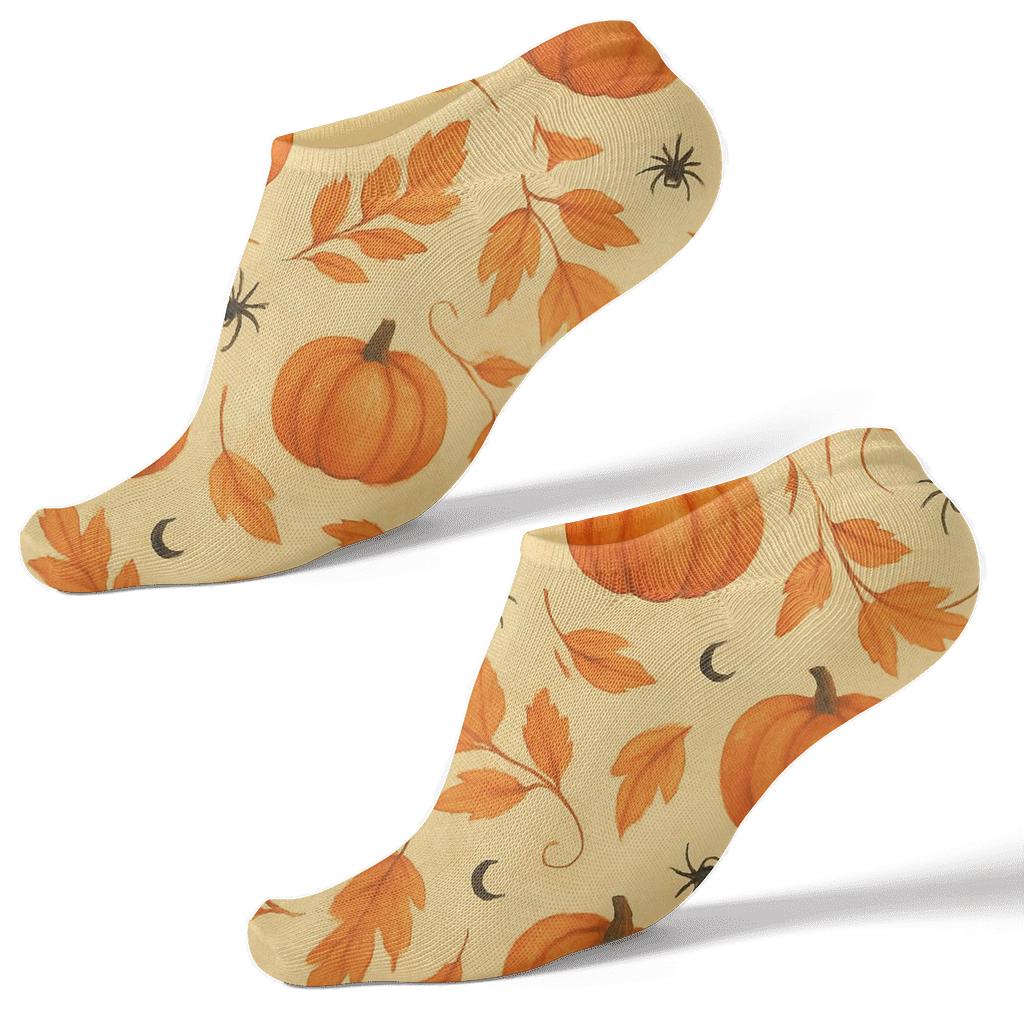 Autumn Pumpkin Leaf Drift On Neutral Parchment Background designer print ankle socks