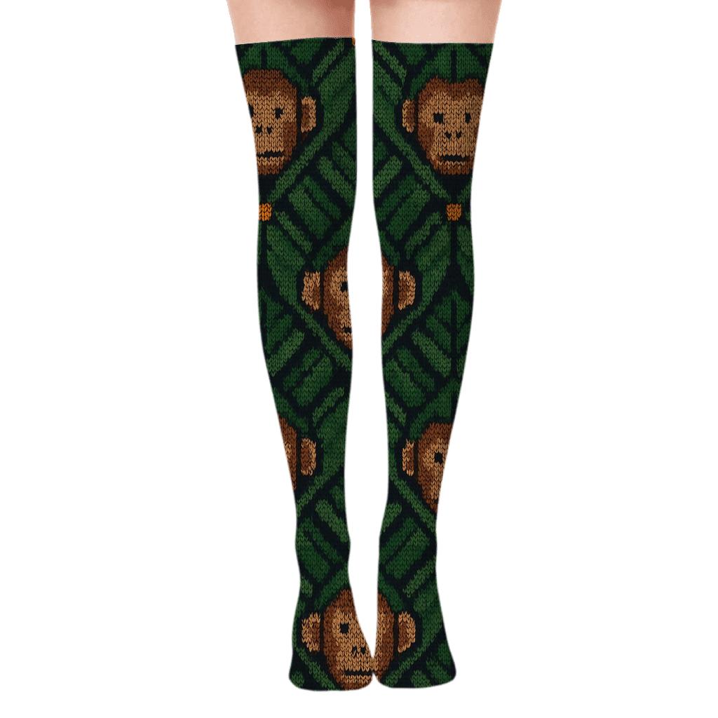 Monkey-Tessellated Banana Canopy Grid unique graphic over-the-knee socks