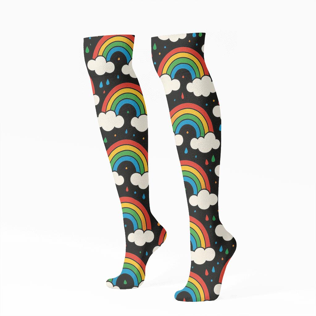 Prismatic Cloud Lattice On Midnight Sky comfortable cotton knee-high socks