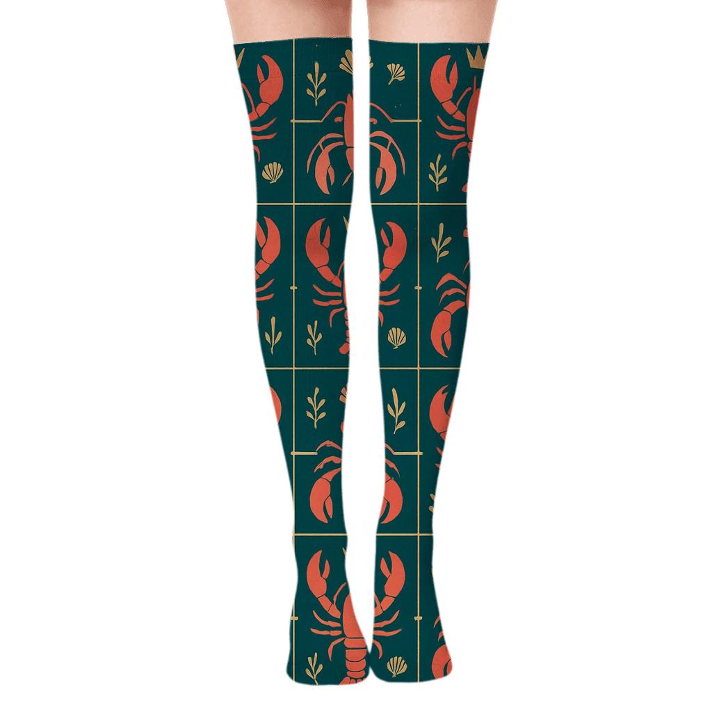 Tidal Crown Pattern With Lobster Silhouettes custom over-the-knee socks
