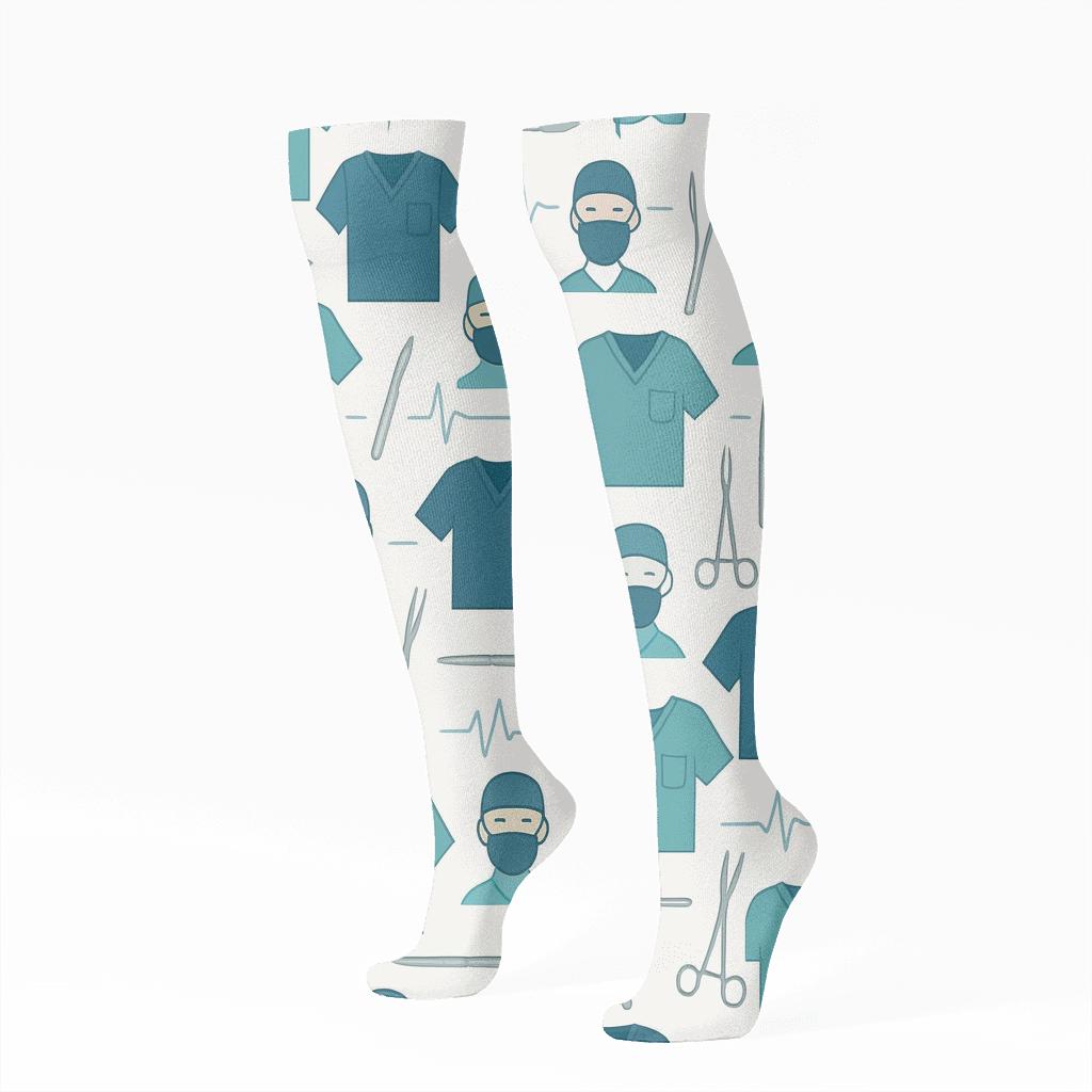 Surgeon Scrub Symphony Pattern designer print knee-high socks