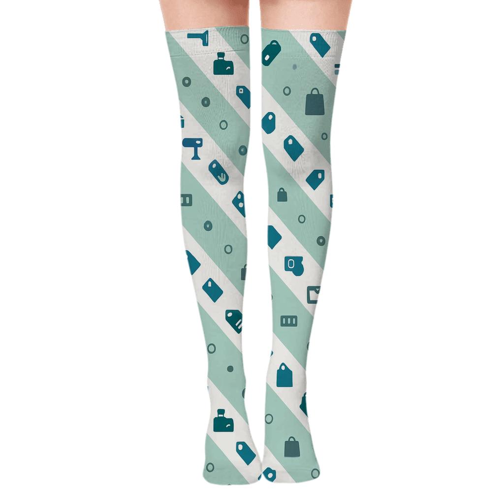 Receipt Rhythm With Cashier Icons stylish fashion over-the-knee socks