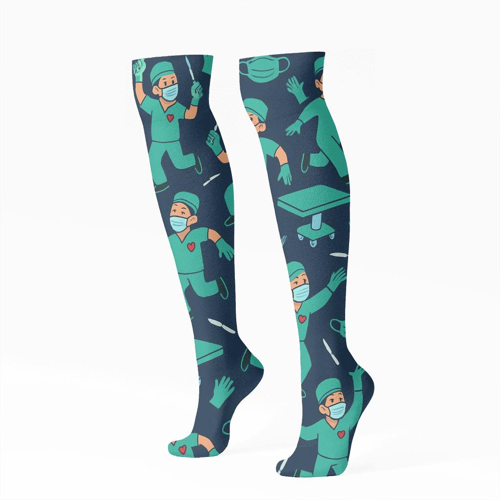 Operating Room Dance With Surgeon Motifs designer print knee-high socks