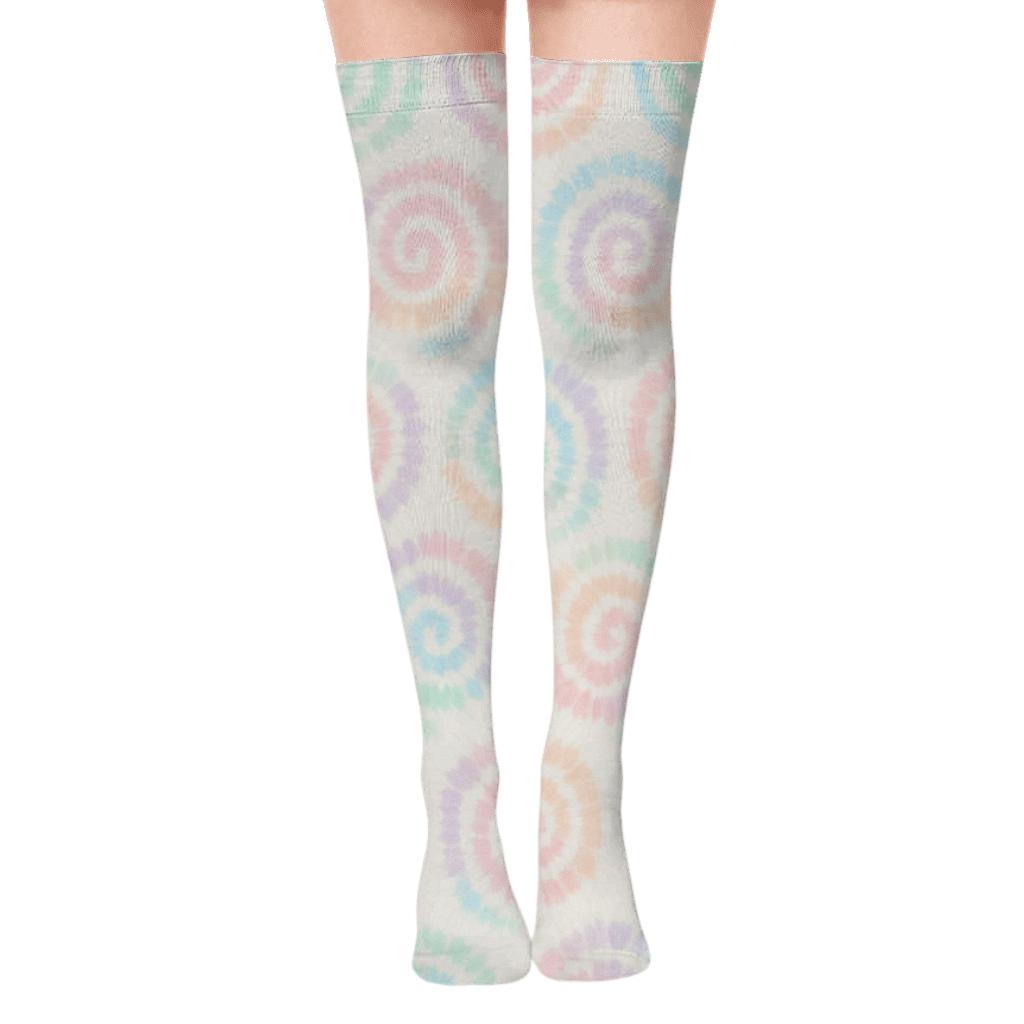 Pastel Spiral Whorl Grid On Soft White custom over-the-knee socks
