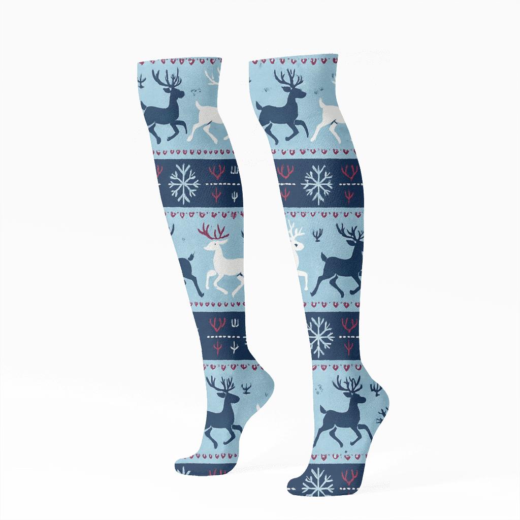 Nordic Night Sky Band With Reindeer Motif premium sports knee-high socks