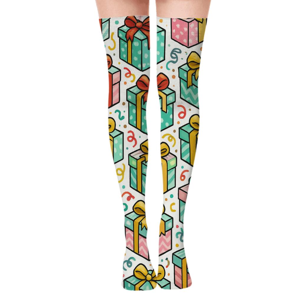 Ribbon Cascade With Presents Mosaic custom over-the-knee socks