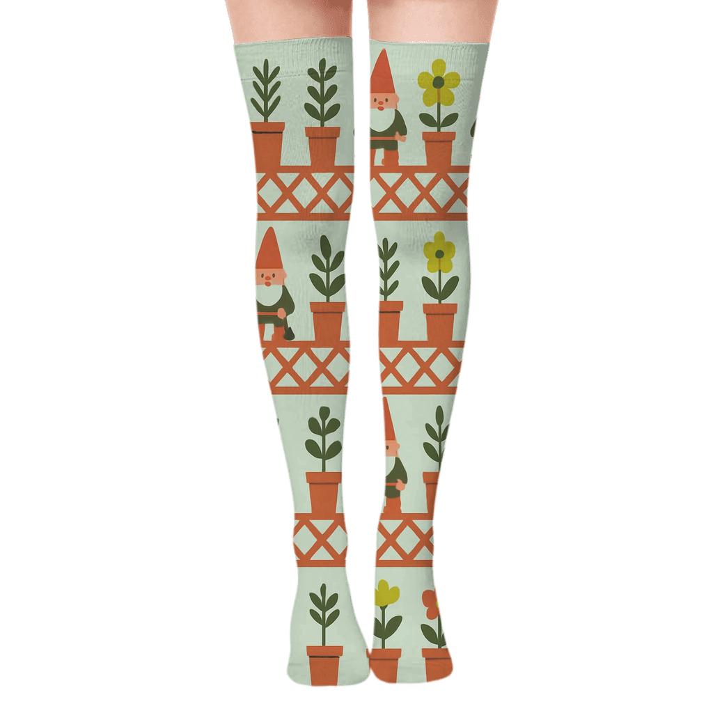 Terracotta Trellis Bands With Gardener Gnome Parade custom over-the-knee socks
