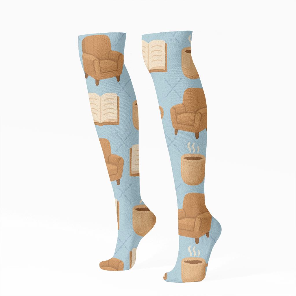 Counselor Comfort Grid Blanket Pattern unique graphic knee-high socks
