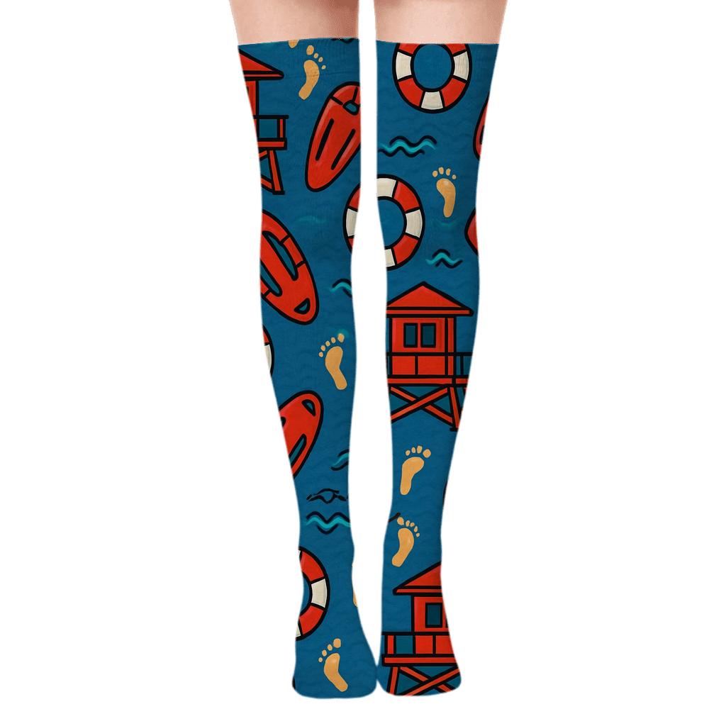 Lifeguard Tide Tower Pattern Study trendy patterned over-the-knee socks