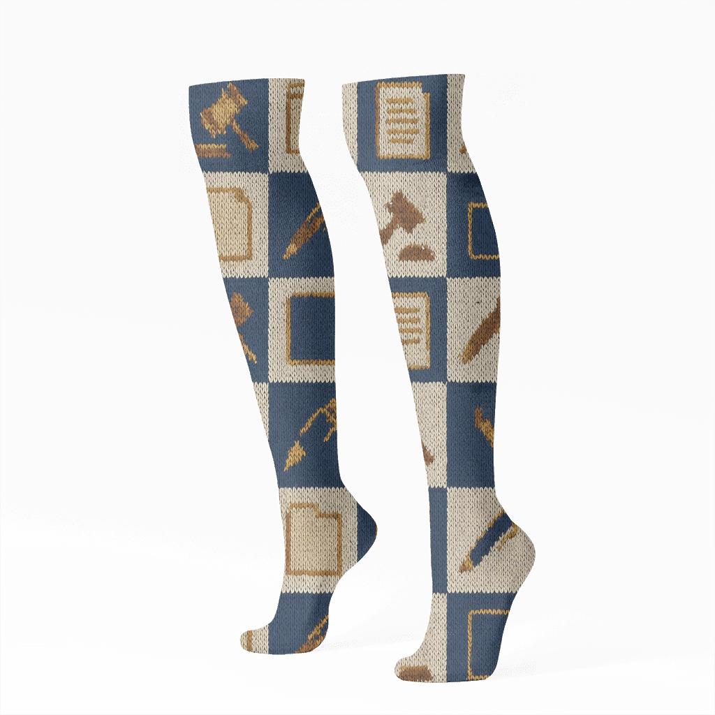 Court Clerk Knitted Docket Grid custom knee-high socks