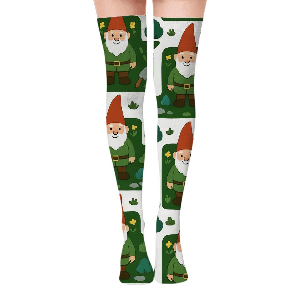Landscaper Garden Gnome Grid In Emerald Beds trendy patterned over-the-knee socks