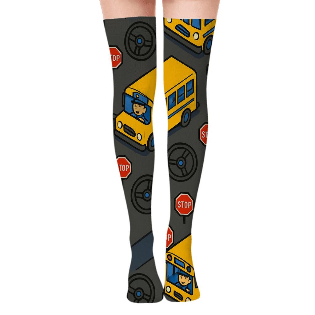 Bus Driver City Route Chevron Pattern custom over-the-knee socks