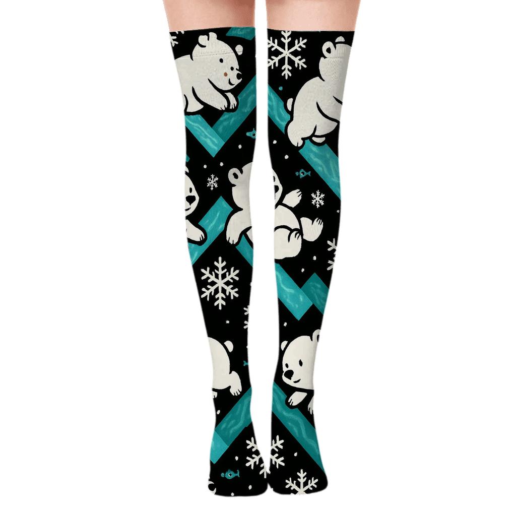 Polar Bear Constellation Ice Slide Parade custom over-the-knee socks