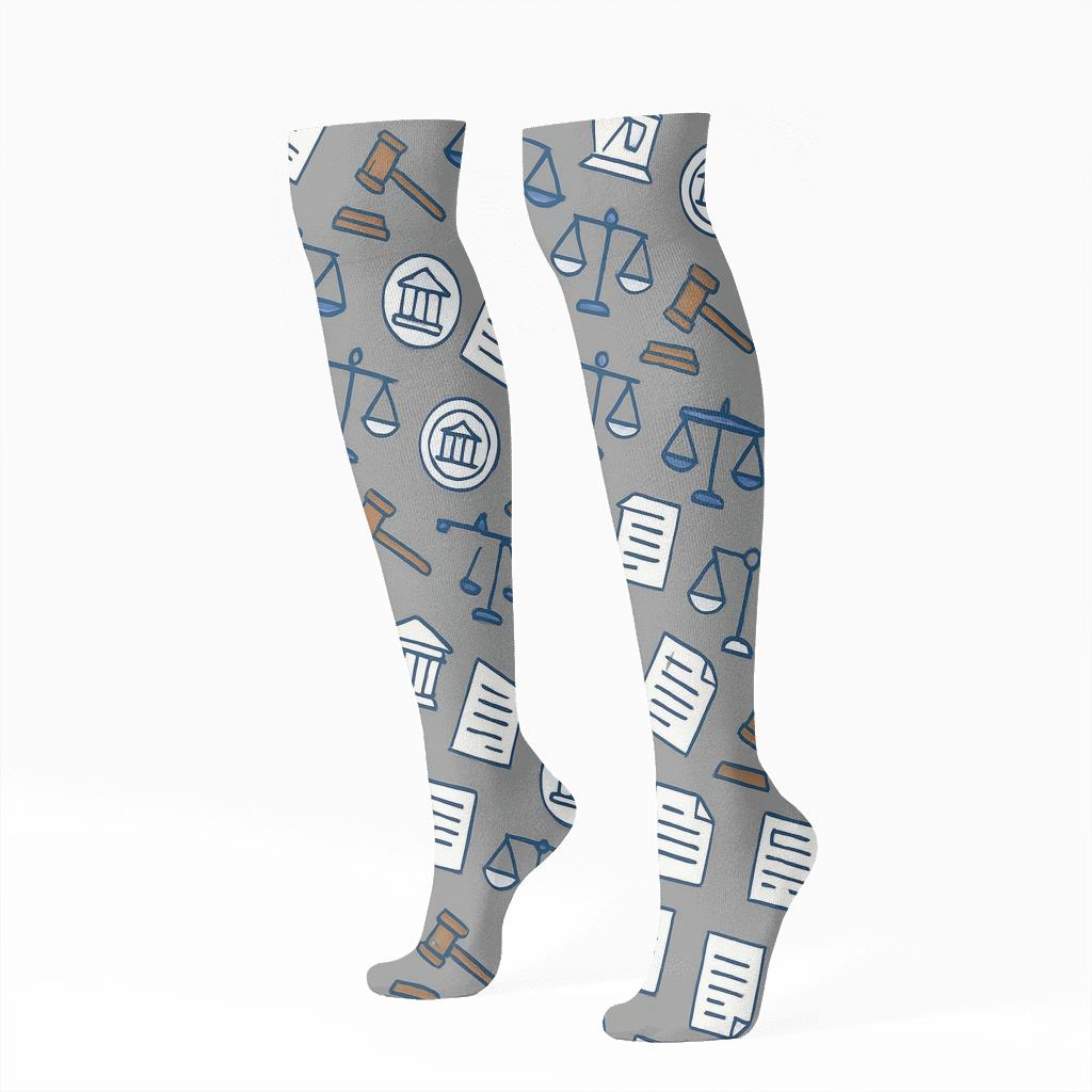 Gavel Rhythm With Court Clerk Motifs unique graphic knee-high socks