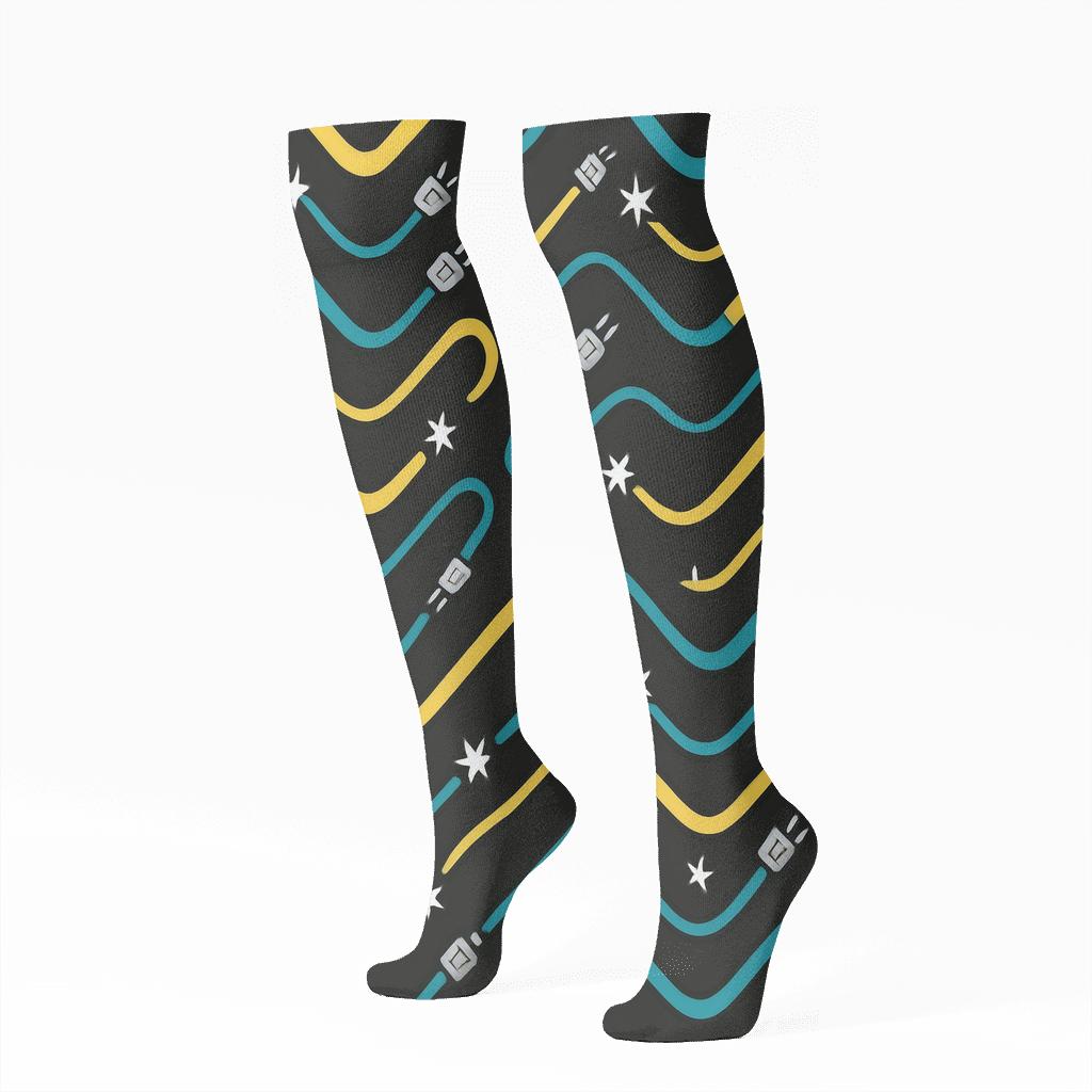 Electrician Voltage Cable Chevron trendy patterned knee-high socks