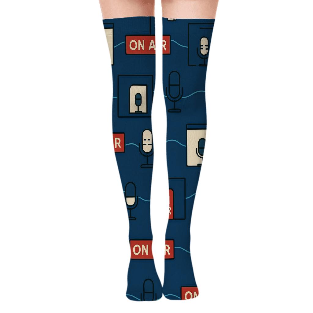 Neon Studio Booth With Radio Host Motifs comfortable cotton over-the-knee socks