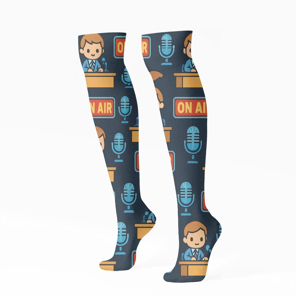 Studio Ticker Stripe With News Anchor Icons stylish athletic knee-high socks