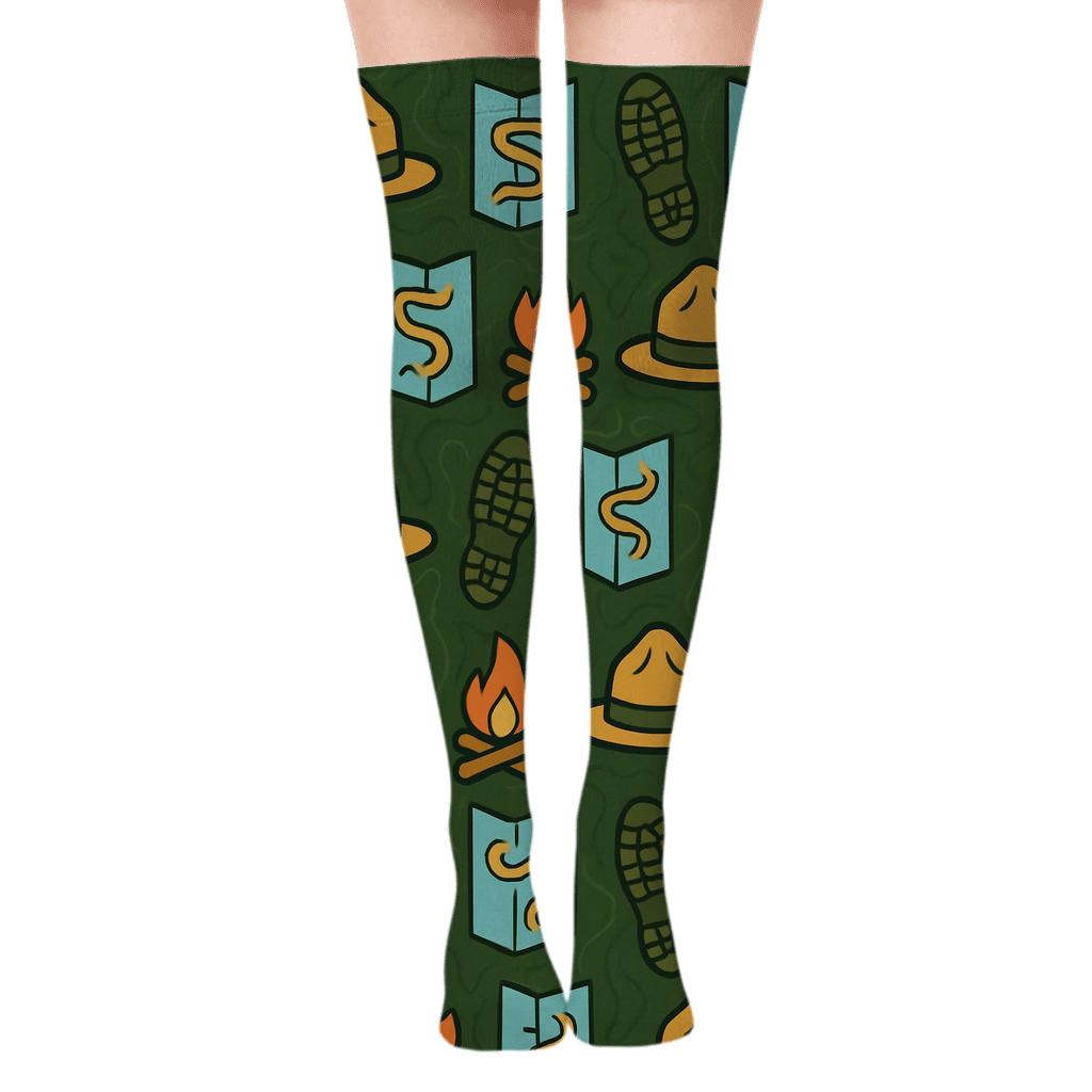 Park Ranger Patchwork Trails Grid unique graphic over-the-knee socks