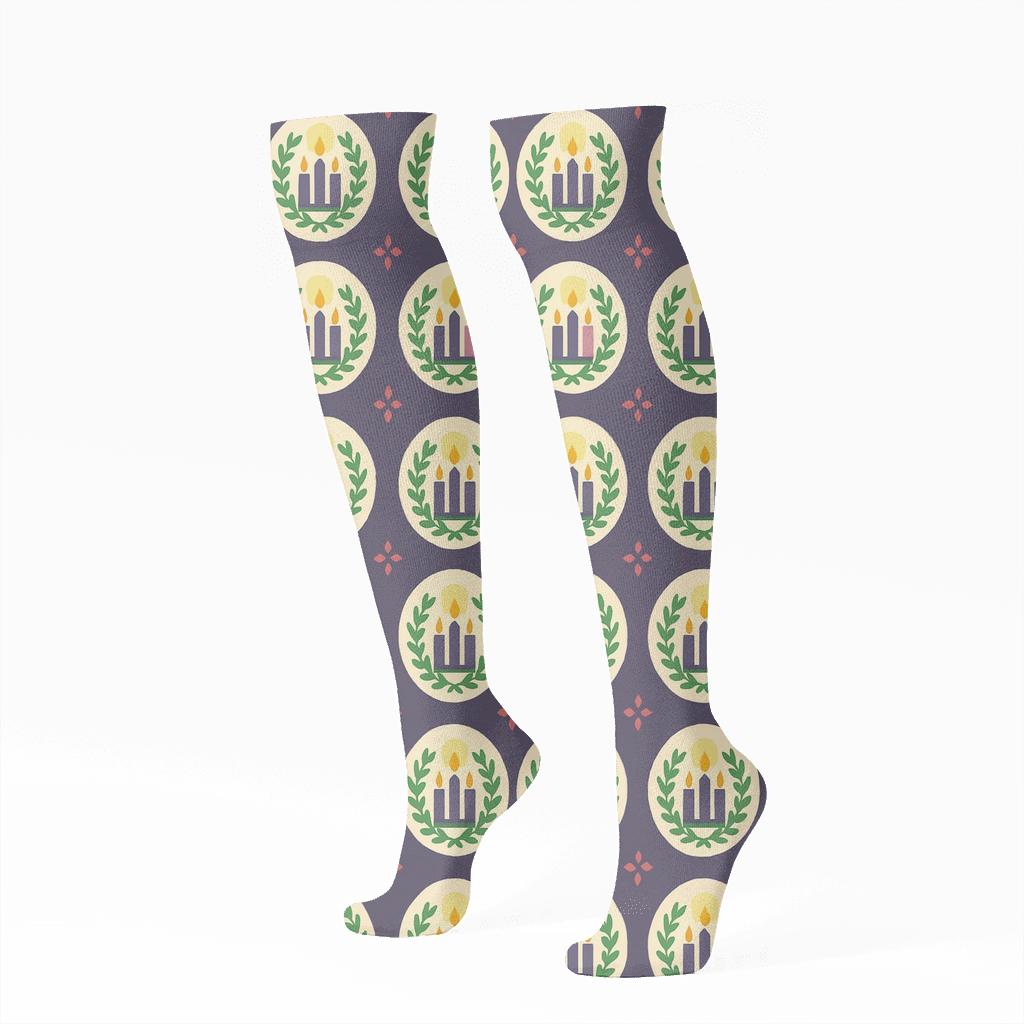 Starlit Ring Medallions With Advent Wreath Glow designer print knee-high socks