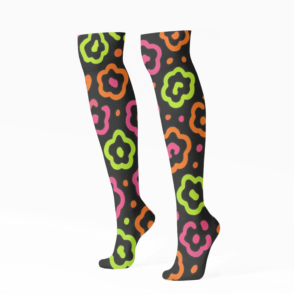 Neon Pulse Leopard Rosette Field unique graphic knee-high socks