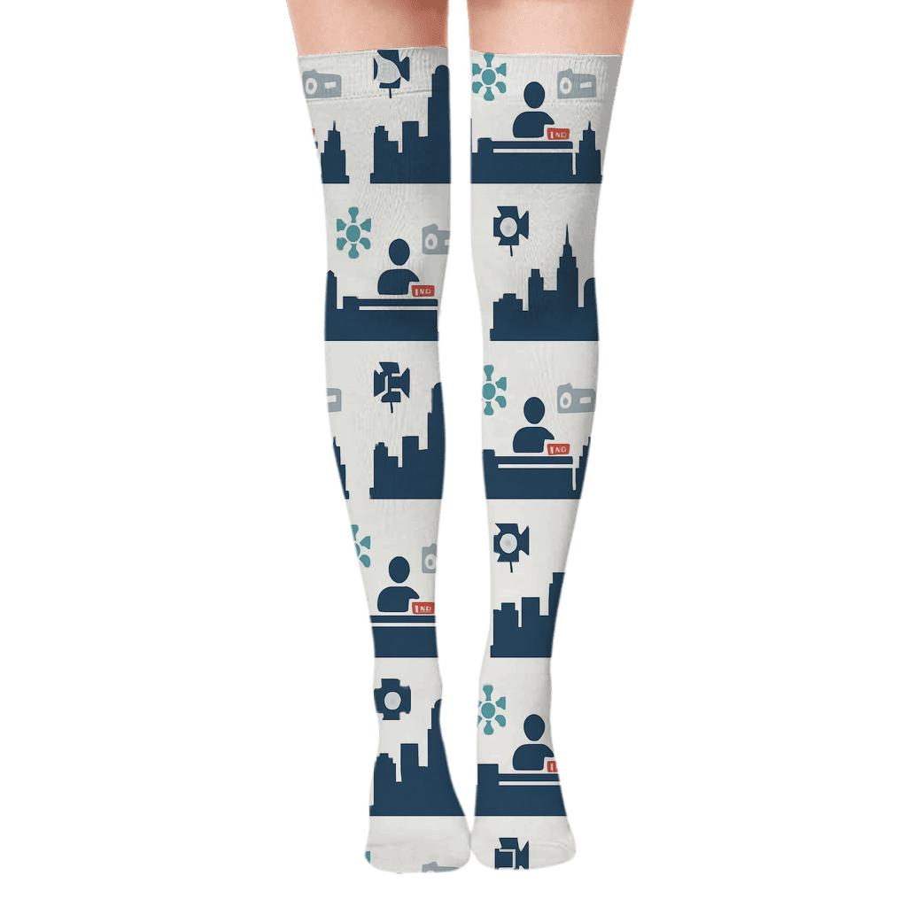 News Anchor Skyline Broadcast Grid personalized over-the-knee socks