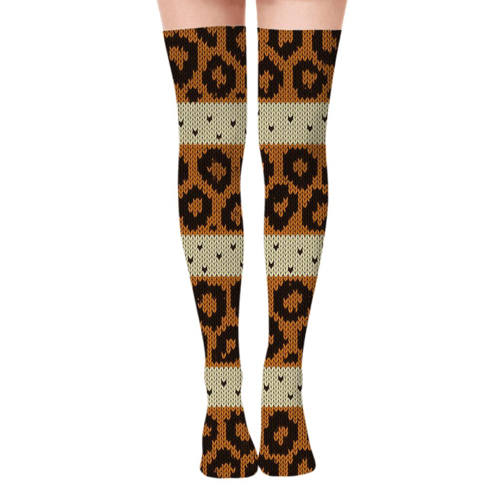Cozy Stripe Band Leopard Knit Illusion premium cozy over-the-knee socks