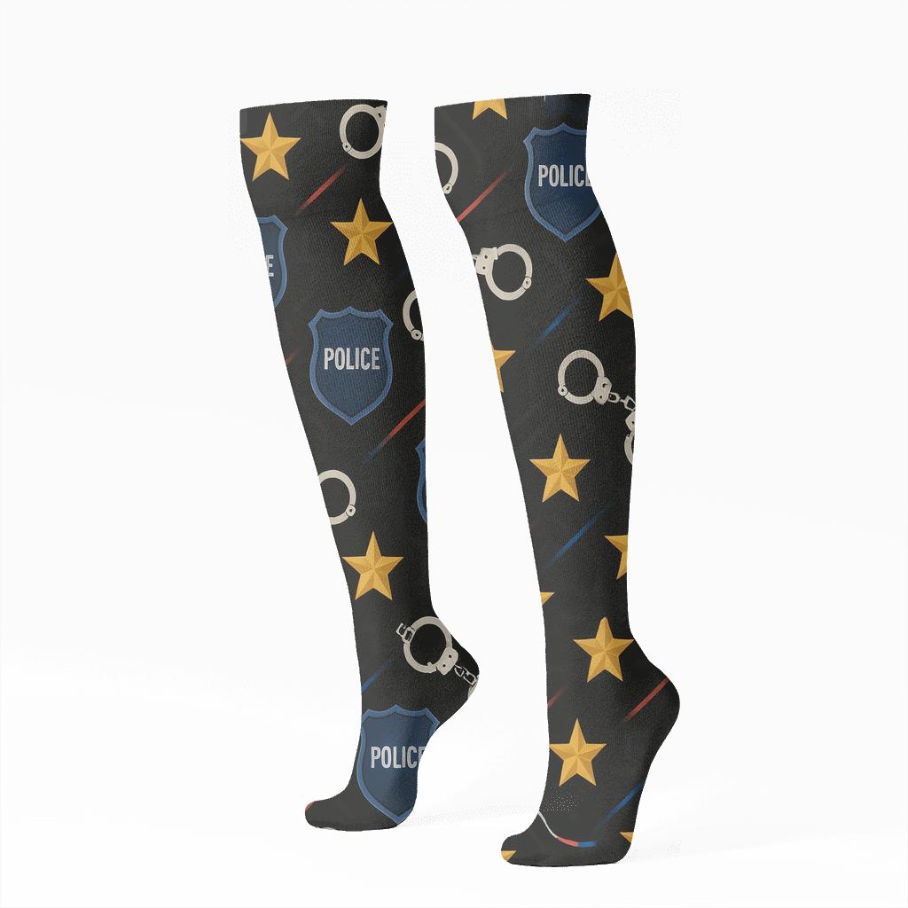 Police Officer Night Shift Badge Constellations custom knee-high socks