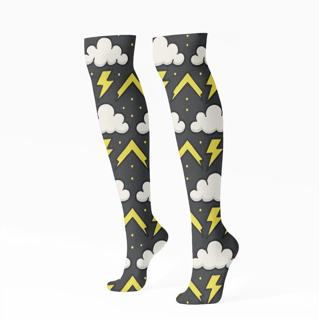 Thundercloud Zigzag Loom designer print knee-high socks