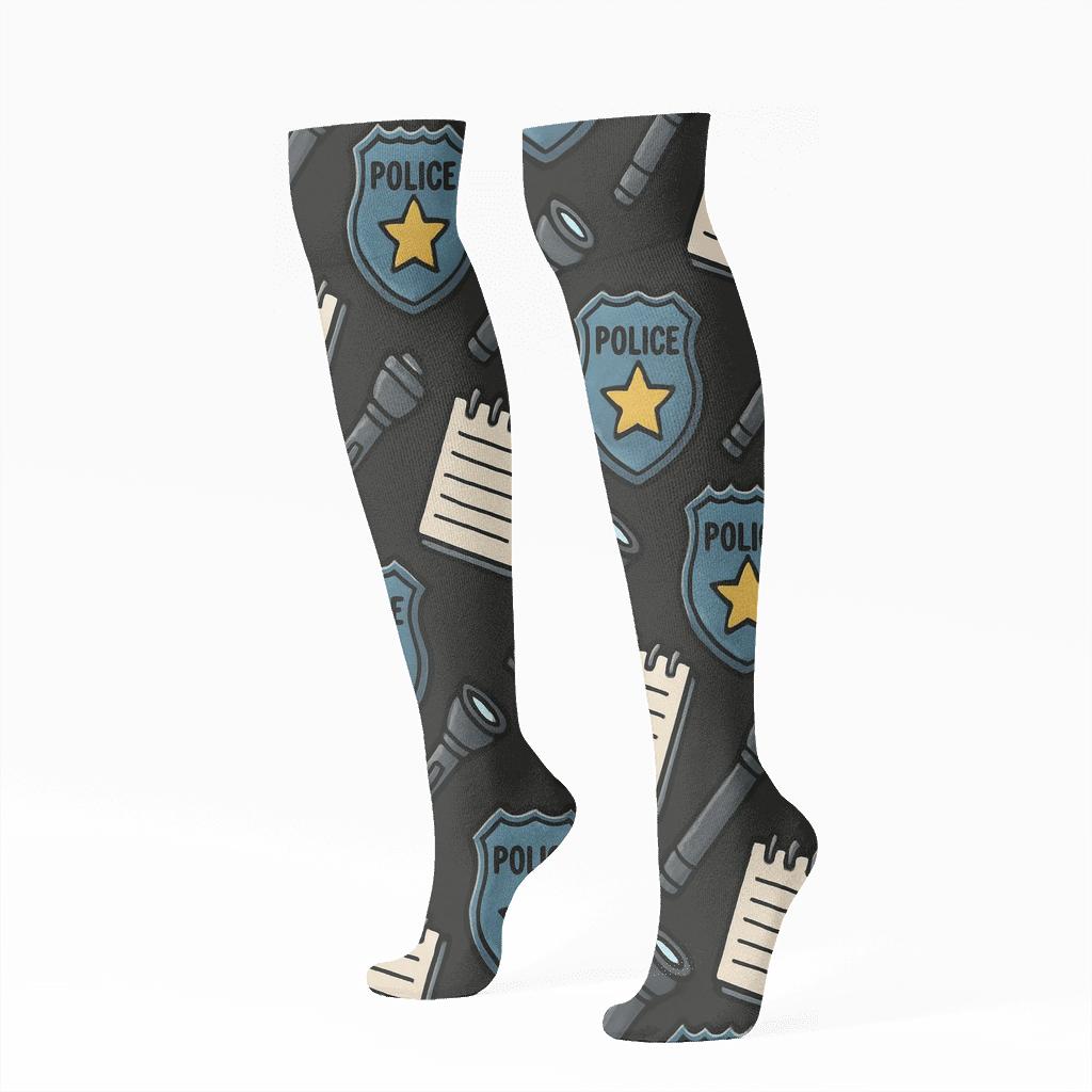 Police Detective Night Shift Badge Lattice premium sports knee-high socks