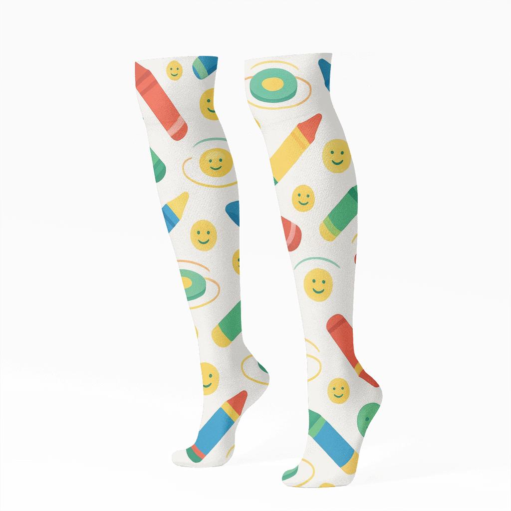 Crayon Orbit Rings For Playful Childcare Worker designer print knee-high socks