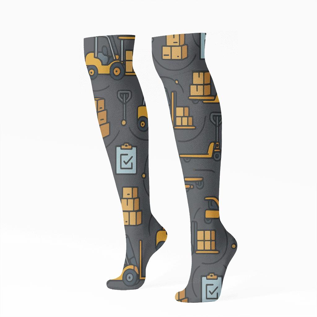 Orbiting Icons Of Warehouse Worker Efficiency stylish athletic knee-high socks