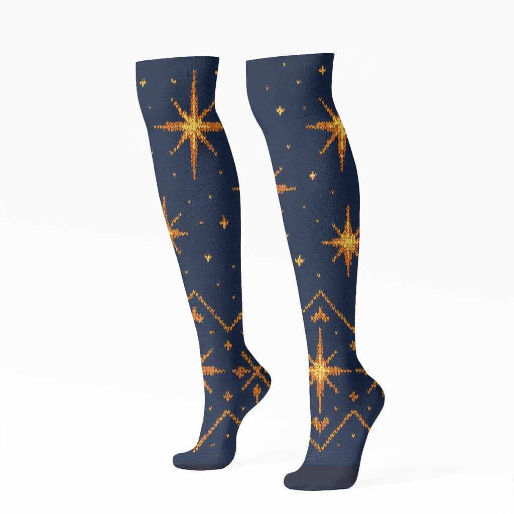 Star Of Bethlehem Knitted Night Horizon Pattern unique graphic knee-high socks