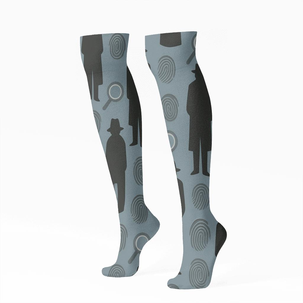 Shadow Clue Corridor Pattern Police Detective comfortable cotton knee-high socks