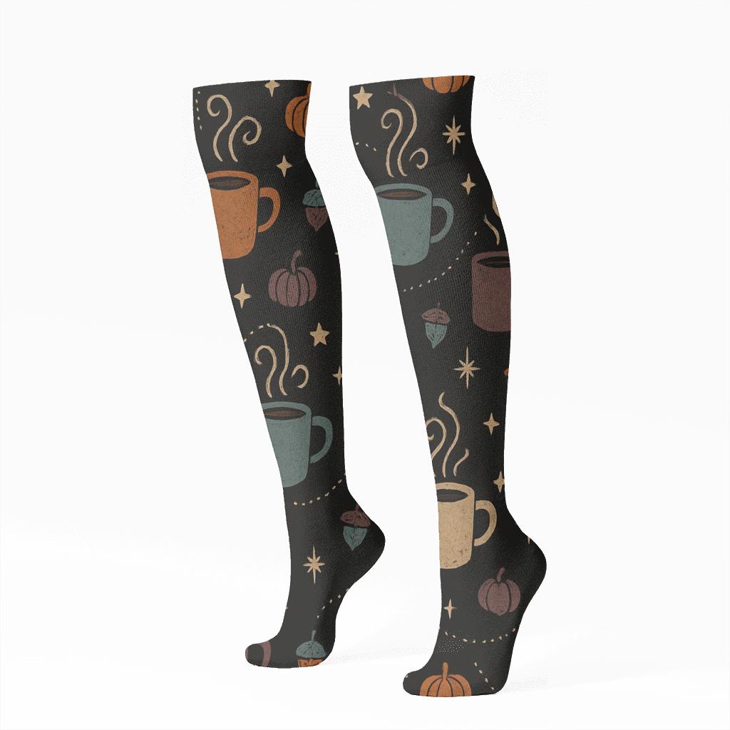 Pumpkin Spice Mug Constellations On Night Black custom knee-high socks