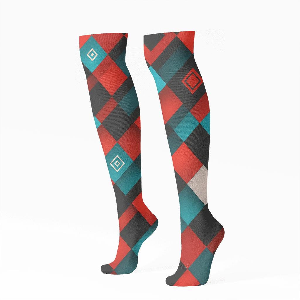 Diagonal Prism Check Matrix On Charcoal custom knee-high socks