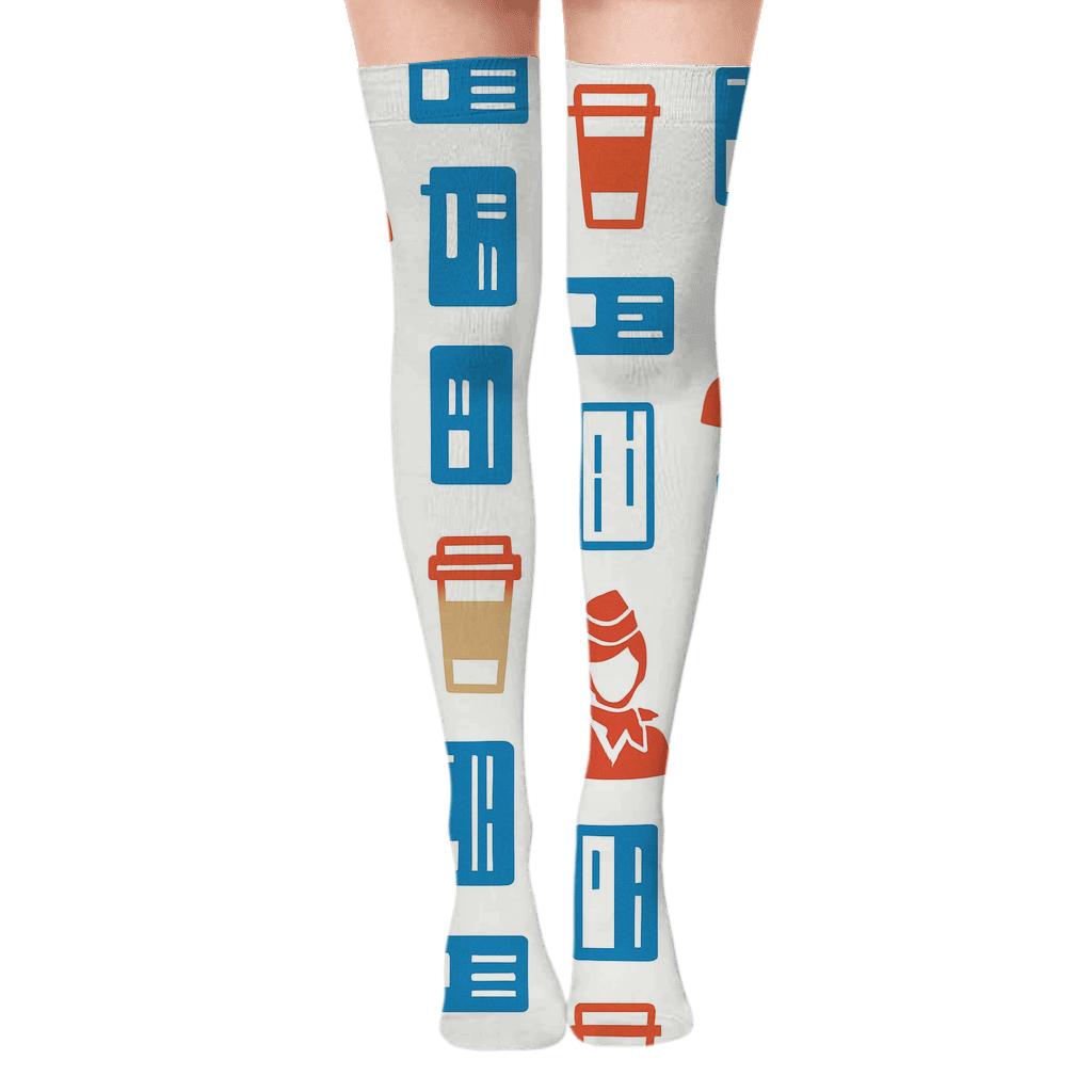 Runway Rhythm With Flight Attendant Icons comfortable cotton over-the-knee socks