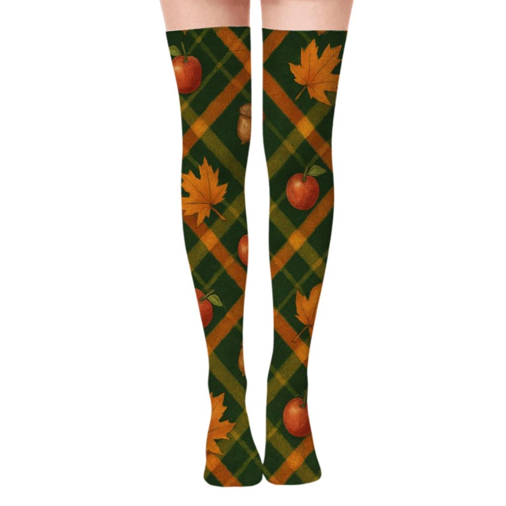 Golden Orchard Plaid On Deep Forest Ground custom over-the-knee socks