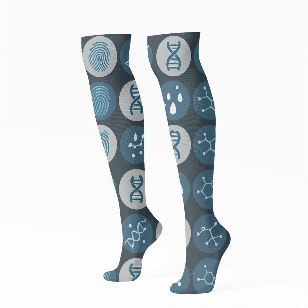 Microscope Grid With Forensic Scientist Icons custom knee-high socks