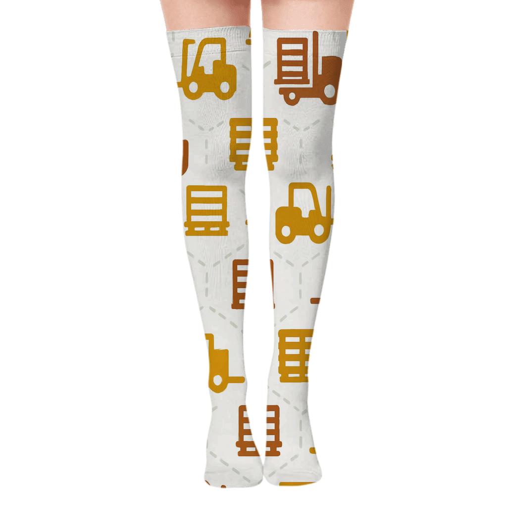 Industrial Constellations With Forklift Operator Motifs unique graphic over-the-knee socks