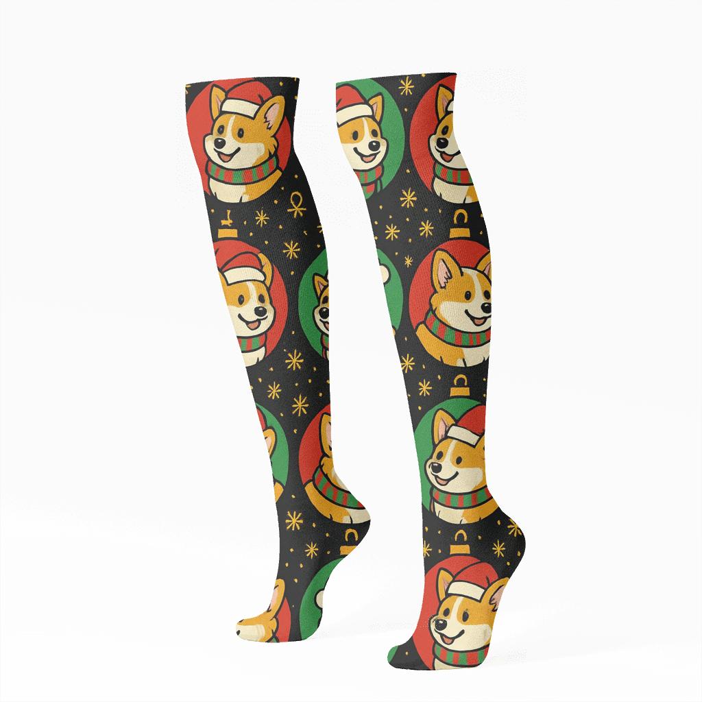 Festive Corgi Ornament Parade comfortable cotton knee-high socks