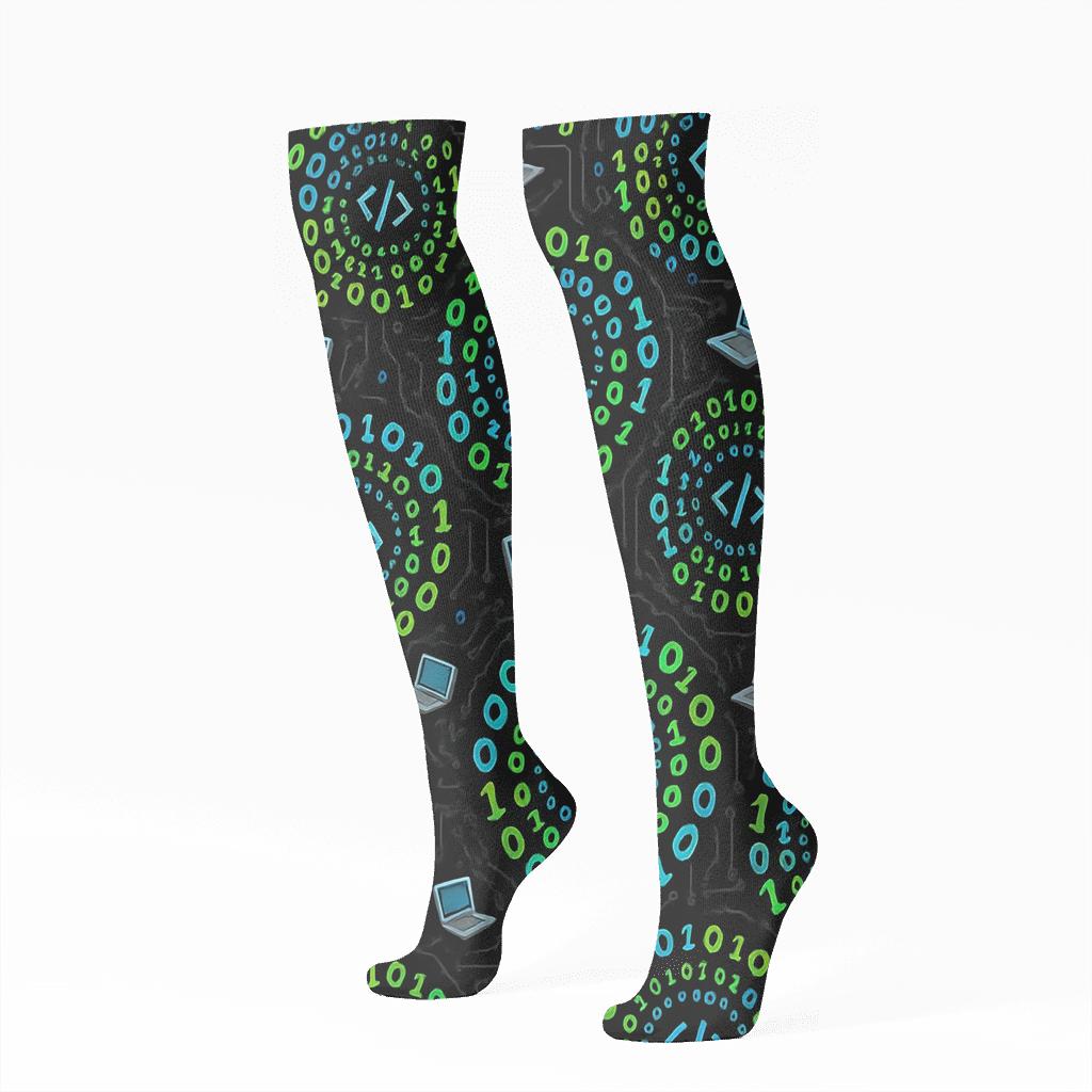 Binary Nebula Pattern Software Developer Edition soft everyday knee-high socks