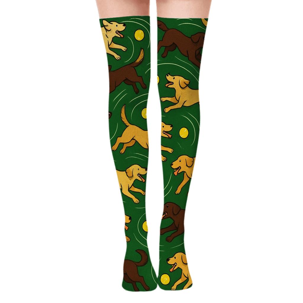 Star Trail Fetch Pattern With Labrador Retriever Motifs soft everyday over-the-knee socks