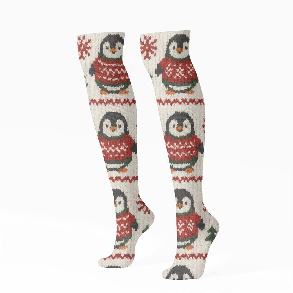 Snowy Penguin Sweater Fair Isle custom knee-high socks