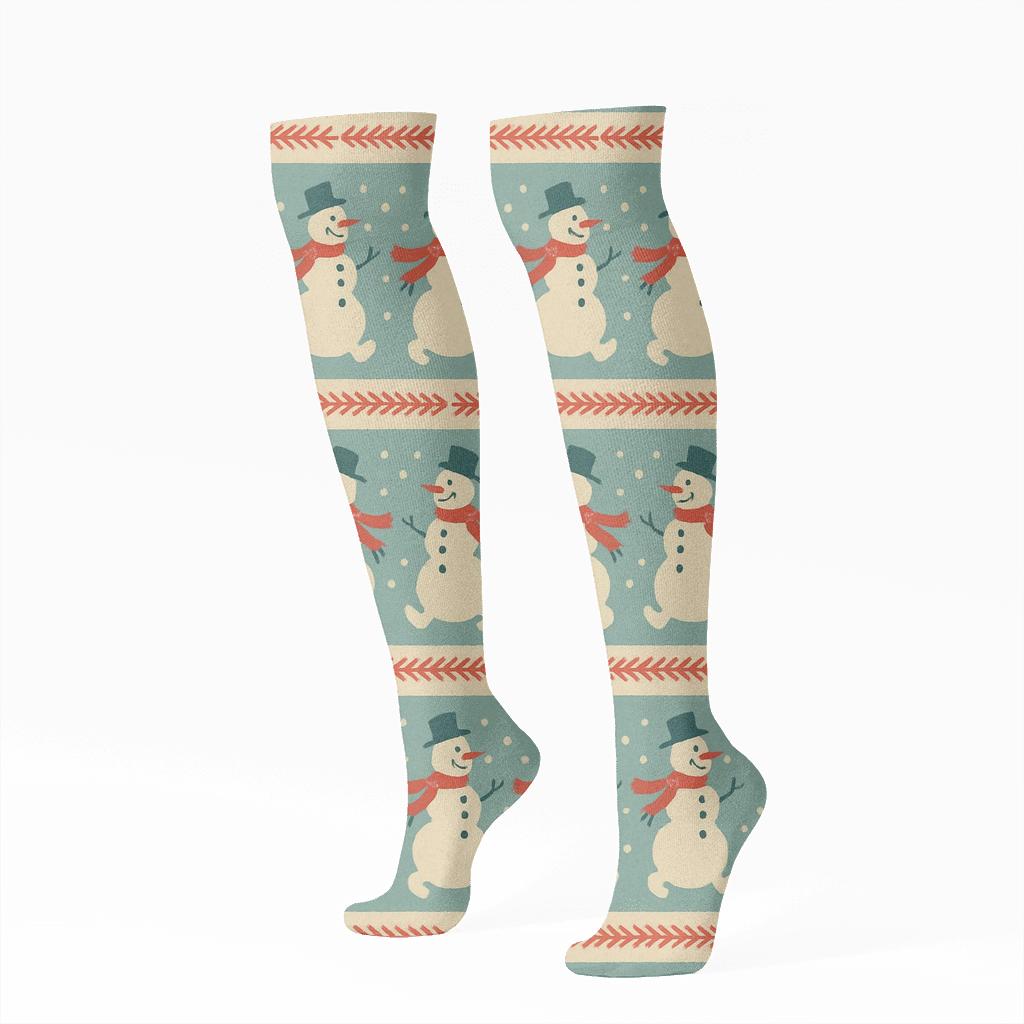 Snowman Parade In Holiday Sweater Stripes personalized knee-high socks