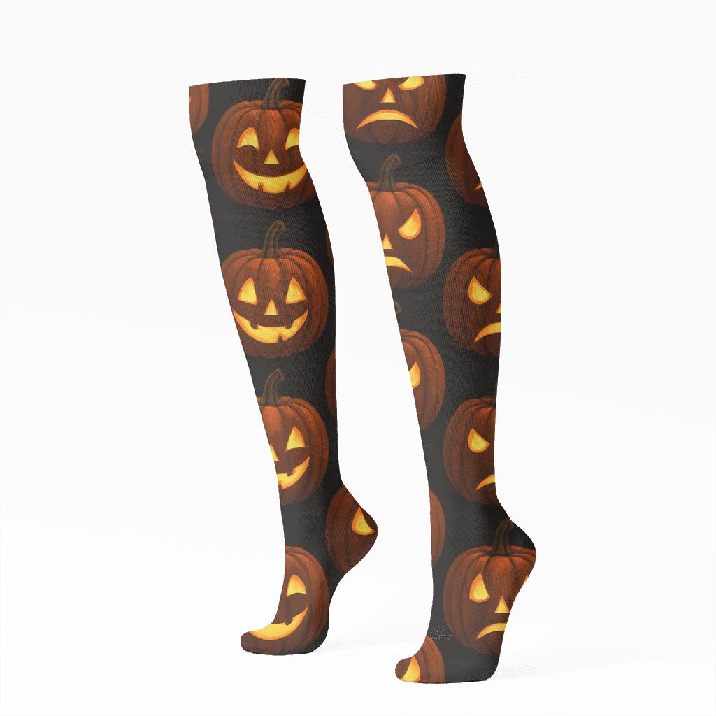 Staggered Jack O Lantern Brick On Black Background personalized knee-high socks