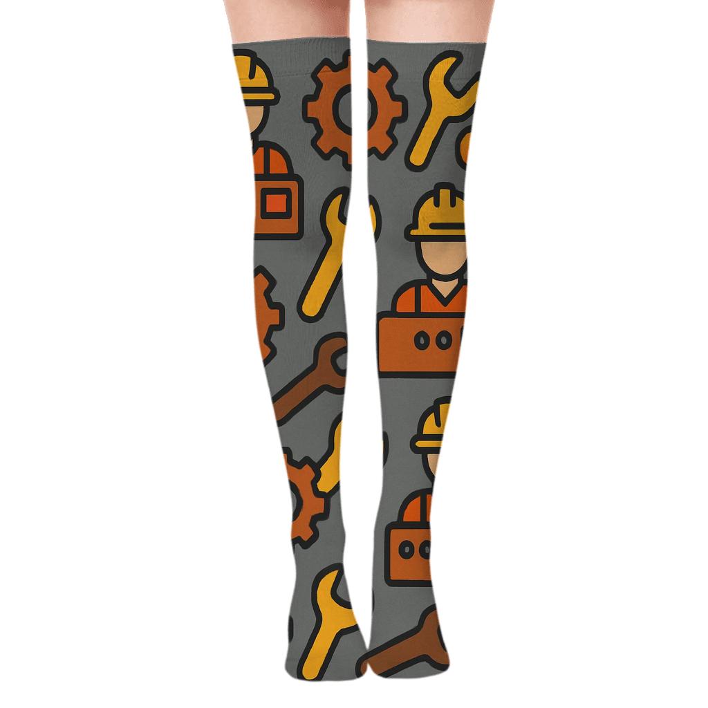 Gear Grid Symphony With Machine Operator Icons soft everyday over-the-knee socks